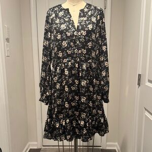 Vince Camuto Black Floral Long Sleeve Dress